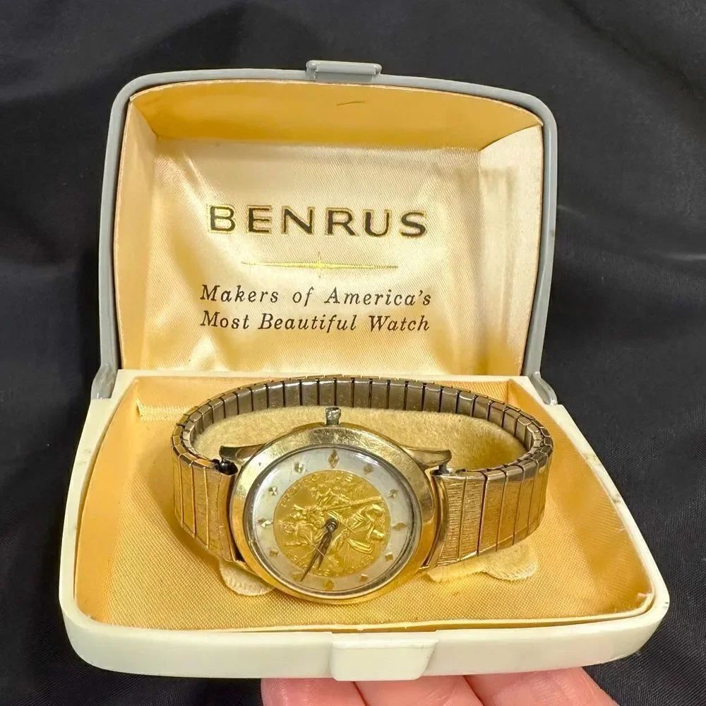 1957 St. Christopher Protect Us Benrus 10kt rolled Gold Watch - Selling As Is